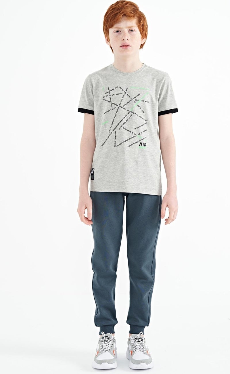 Tommy Life Gray Melange Minimal Text Printed Standard Pattern O Neck Boy T-Shirt - 11132 - Image 3