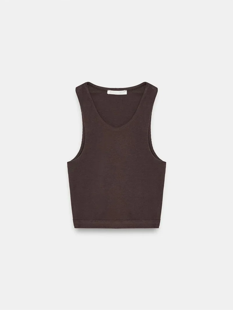 Dilvin DILVIN Ribbed Sleeveless Crop Blouse