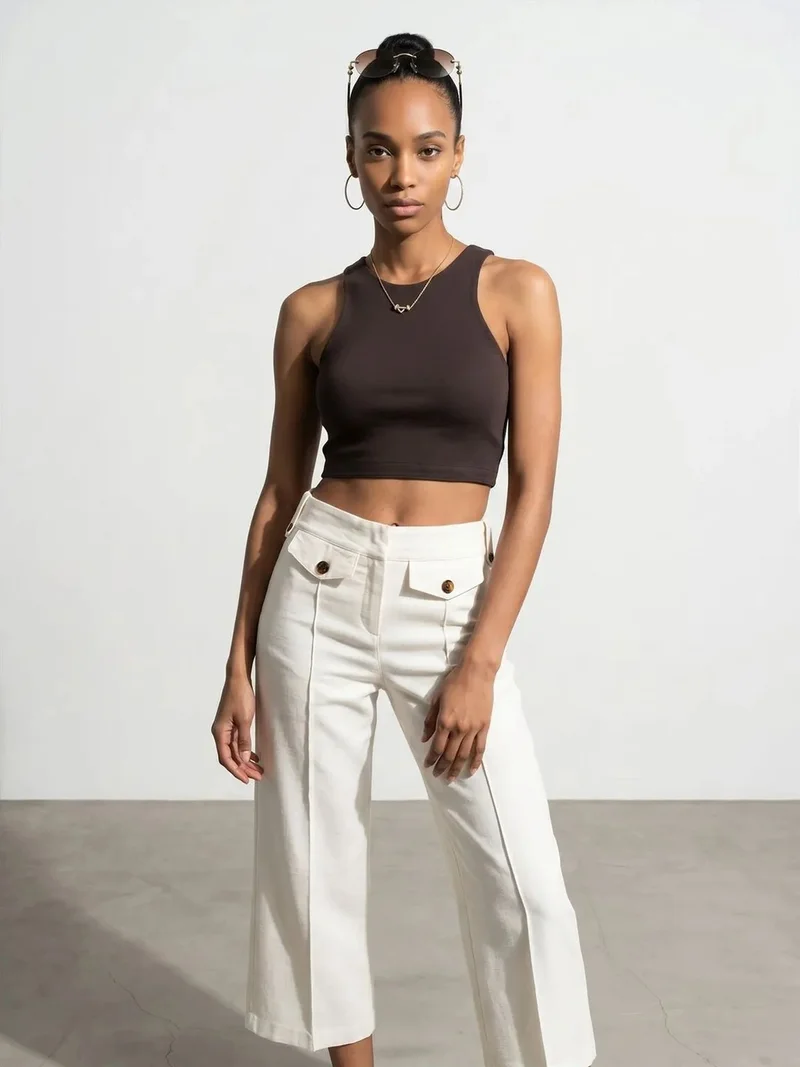 Dilvin DILVIN Ribbed Sleeveless Crop Blouse