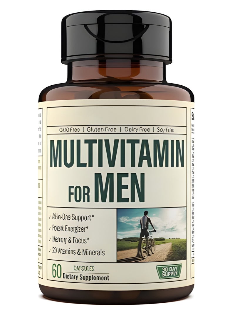 Multivitamin فيتامينات متعددة للرجال - مكملات فيتامينات يومية للرجال مع فيتامين أ، فيتامين ج، فيتامين د، فيتامينات هـ و ب12، زنك، كالسيوم، مغنيسيوم والمزيد لدعم الطاقة وصحة المناعة. 30 يومًا من الإمدادات. - Image 1