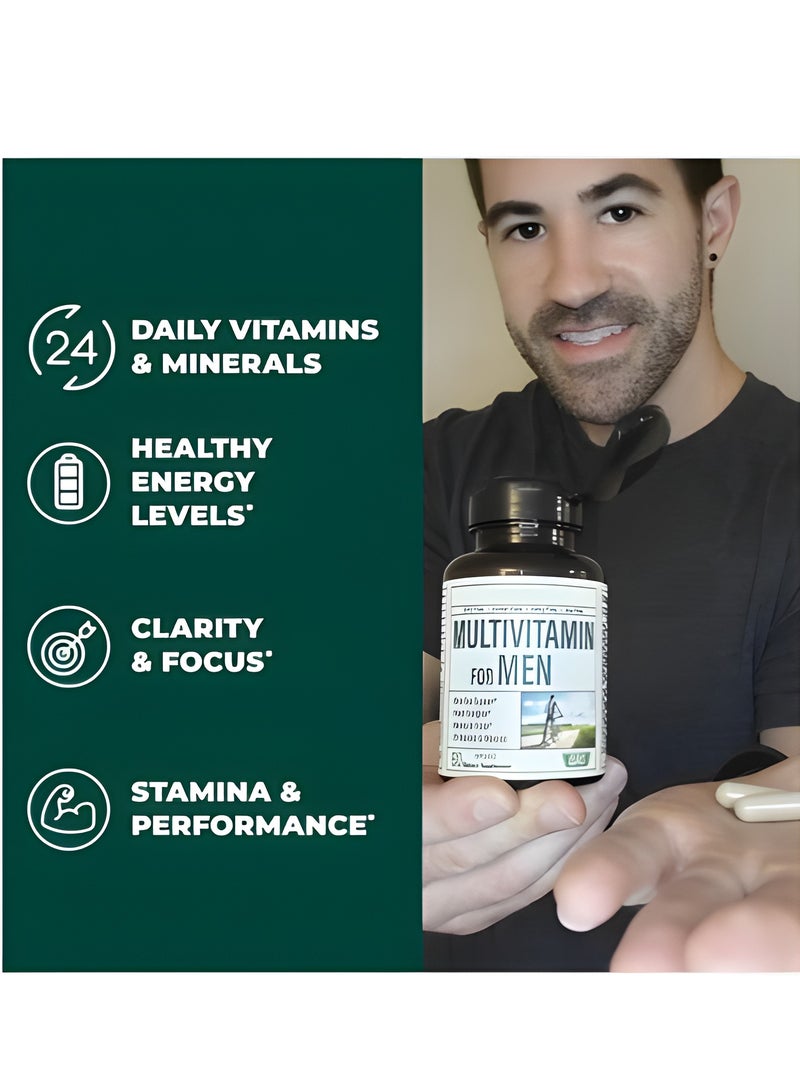 Multivitamin فيتامينات متعددة للرجال - مكملات فيتامينات يومية للرجال مع فيتامين أ، فيتامين ج، فيتامين د، فيتامينات هـ و ب12، زنك، كالسيوم، مغنيسيوم والمزيد لدعم الطاقة وصحة المناعة. 30 يومًا من الإمدادات. - Image 2