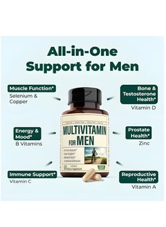 Multivitamin Multivitamin for Men - Daily Men's Multivitamins Supplement with Vitamin A, Vitamin C, Vitamin D, Vitamins E & B12, Zinc, Calcium, Magnesium & More for Energy and Immune Health Support. 30 Day Supply  - Image 3