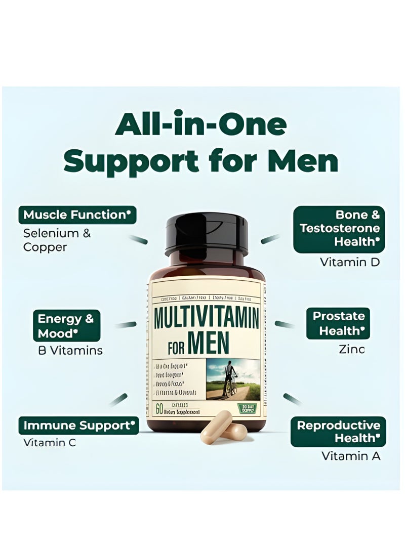 Multivitamin فيتامينات متعددة للرجال - مكملات فيتامينات يومية للرجال مع فيتامين أ، فيتامين ج، فيتامين د، فيتامينات هـ و ب12، زنك، كالسيوم، مغنيسيوم والمزيد لدعم الطاقة وصحة المناعة. 30 يومًا من الإمدادات. - Image 3