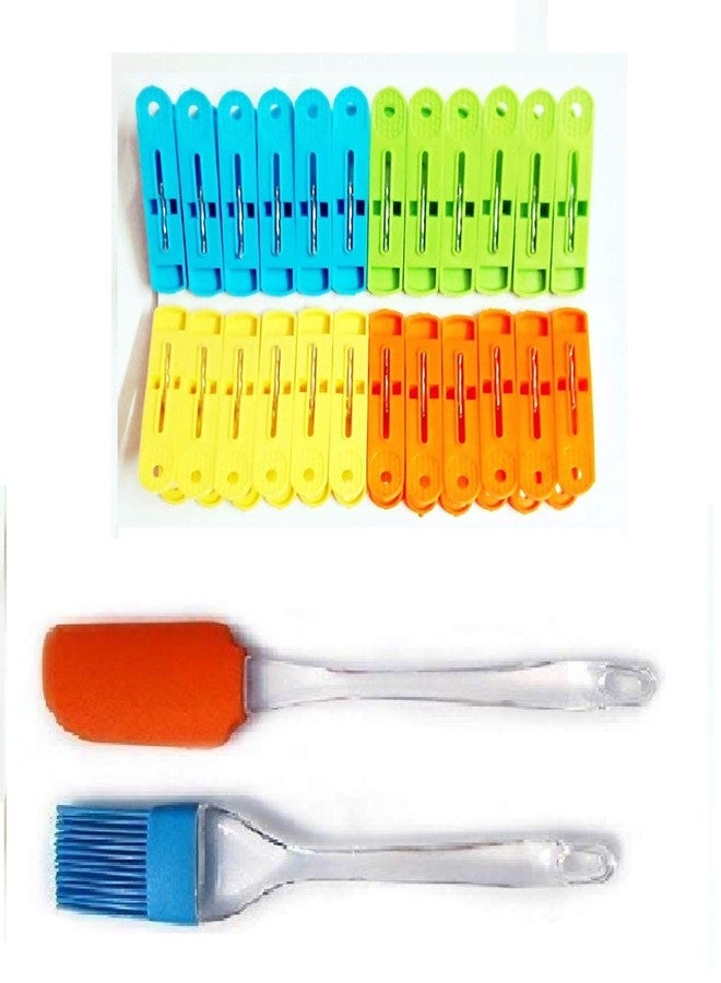 MPK Perfect 24 Pisces Plastic Clothes Clips and Silicone Spatula with Pastry Brush Set - Image 1