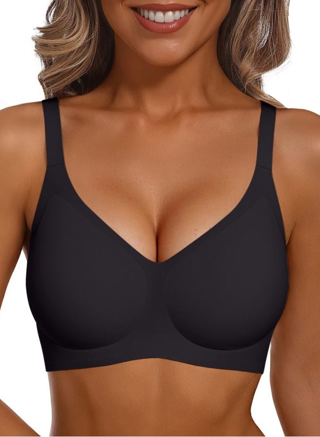 Vertvie Jelly Racerback Bras for Women Wireless Push Up Bra Seamless Supportive Full Coverage Convertible T-Shirt Bralettes, Black, S - Image 1