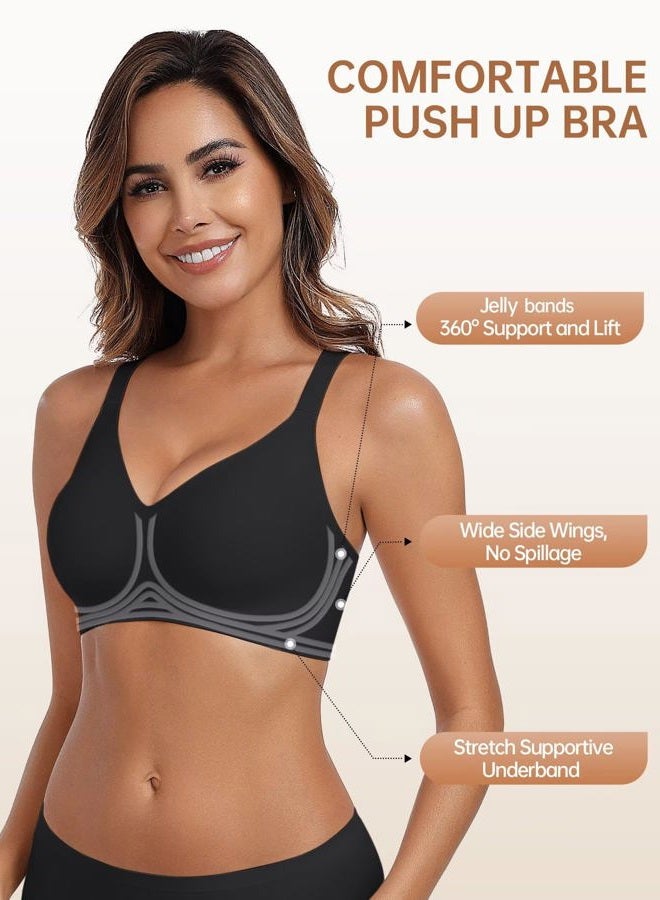 Vertvie Jelly Racerback Bras for Women Wireless Push Up Bra Seamless Supportive Full Coverage Convertible T-Shirt Bralettes, Black, S - Image 2