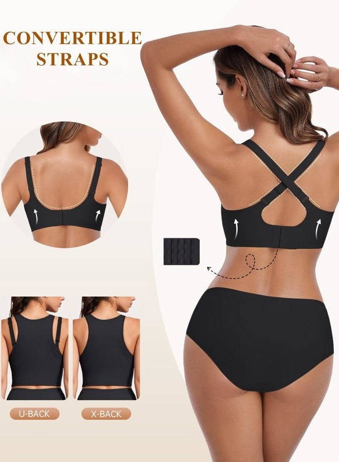 Vertvie Jelly Racerback Bras for Women Wireless Push Up Bra Seamless Supportive Full Coverage Convertible T-Shirt Bralettes, Black, S - Image 3