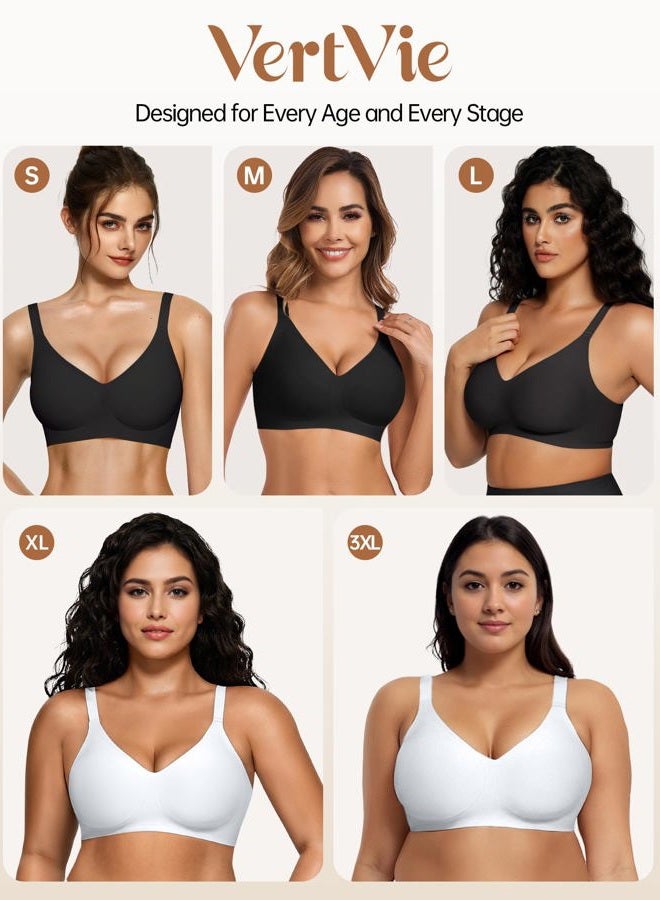 Vertvie Jelly Racerback Bras for Women Wireless Push Up Bra Seamless Supportive Full Coverage Convertible T-Shirt Bralettes, Black, S - Image 5