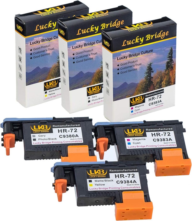 ال كيه بي رأس طباعة HP72 معاد تصنيعه 3PK C9380A C9383A C9384A متوافق مع طابعات HP Designjet T610 T620 T770 T790 T1100 T1120 1200 T1300 T2300 - المملكة المتحدة - Image 2