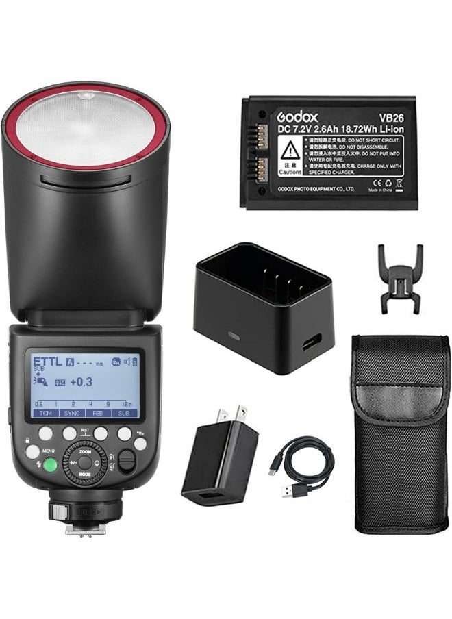 Godox Godox V1-S TTL Camera Flash for Sony – V1 S 76Ws Round Head Speedlight, 2.4G Wireless, HSS 1/8000s, 480 Shots, Li-ion Battery, LED Modeling Lamp – V1S Professional Godox Flash Light  - Image 1