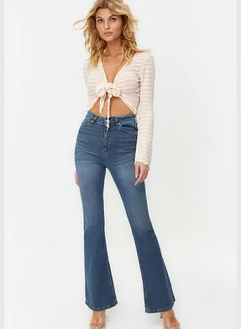 trendyol Blue High Waist Flare Jeans TWOSS24JE00135