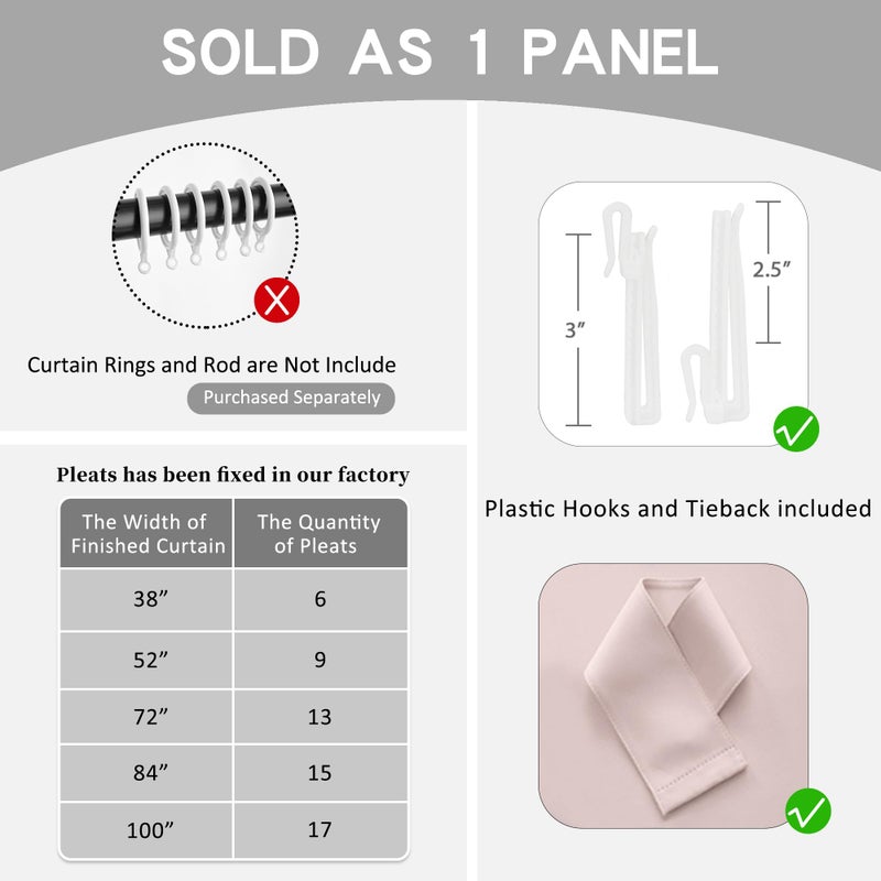 OYRING Pink Blackout Pinch Pleat Curtain 108 Inches Long for Girls Bedroom Decor  Room Darkening Thermal Insulated Pleated Drapes with Hooks for Living Room  52W x 108L  1 Panel - Image 4