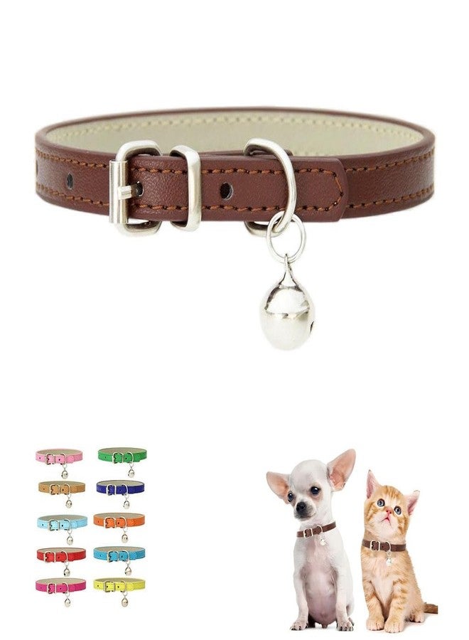 WeimoMonkey Dog Collar XXS with Bell, Puppy Collar Boys Cats Collar with Bell Faux Leather PU Adjustable for XXS Xs Small Pet Dogs Animal Litter Tiny Male Brown,XXSmall - Image 1