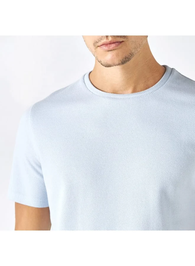 Iconic Popcorn Textured T-shirt with Crew Neck and Short Sleeves