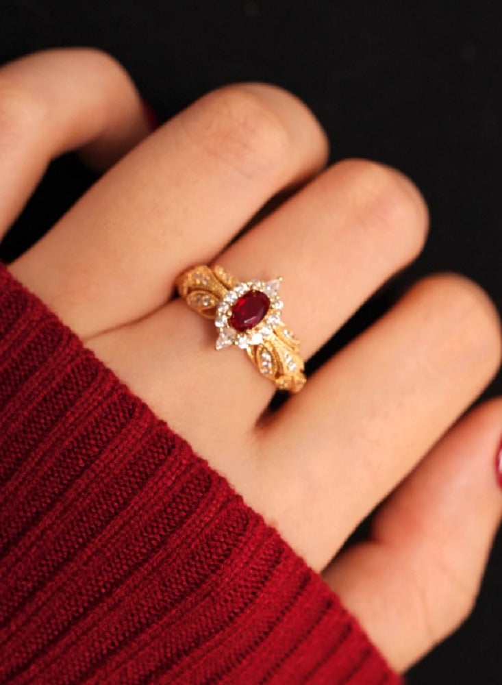 French Court Haute Couture Vintage Design Niche Sparkling White Ruby Split Ring - Image 3