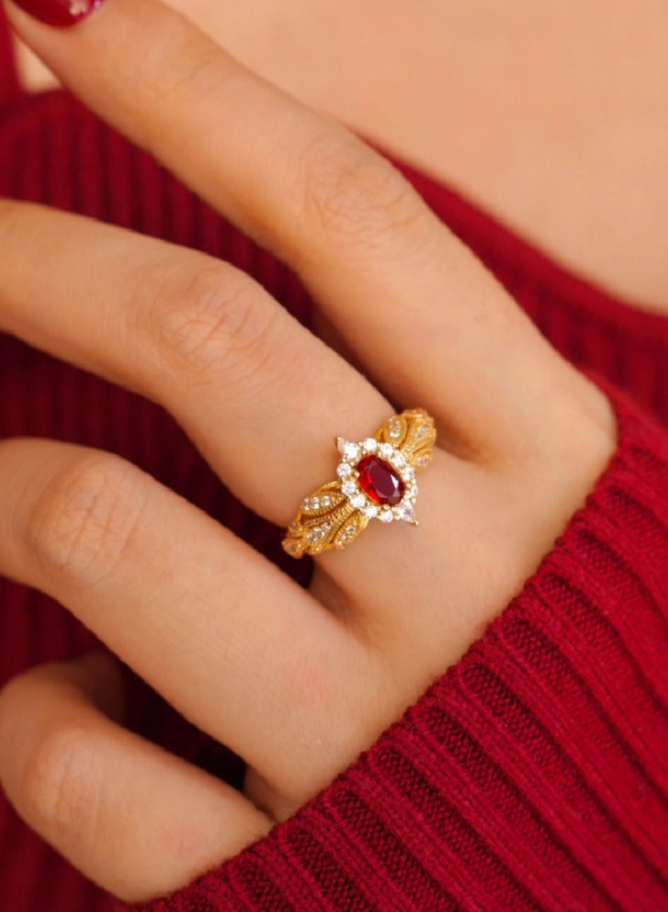 French Court Haute Couture Vintage Design Niche Sparkling White Ruby Split Ring - Image 4