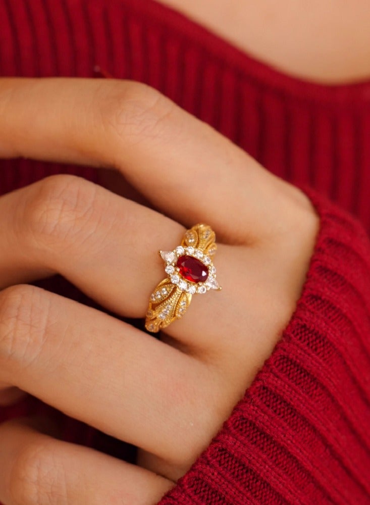 French Court Haute Couture Vintage Design Niche Sparkling White Ruby Split Ring - Image 5