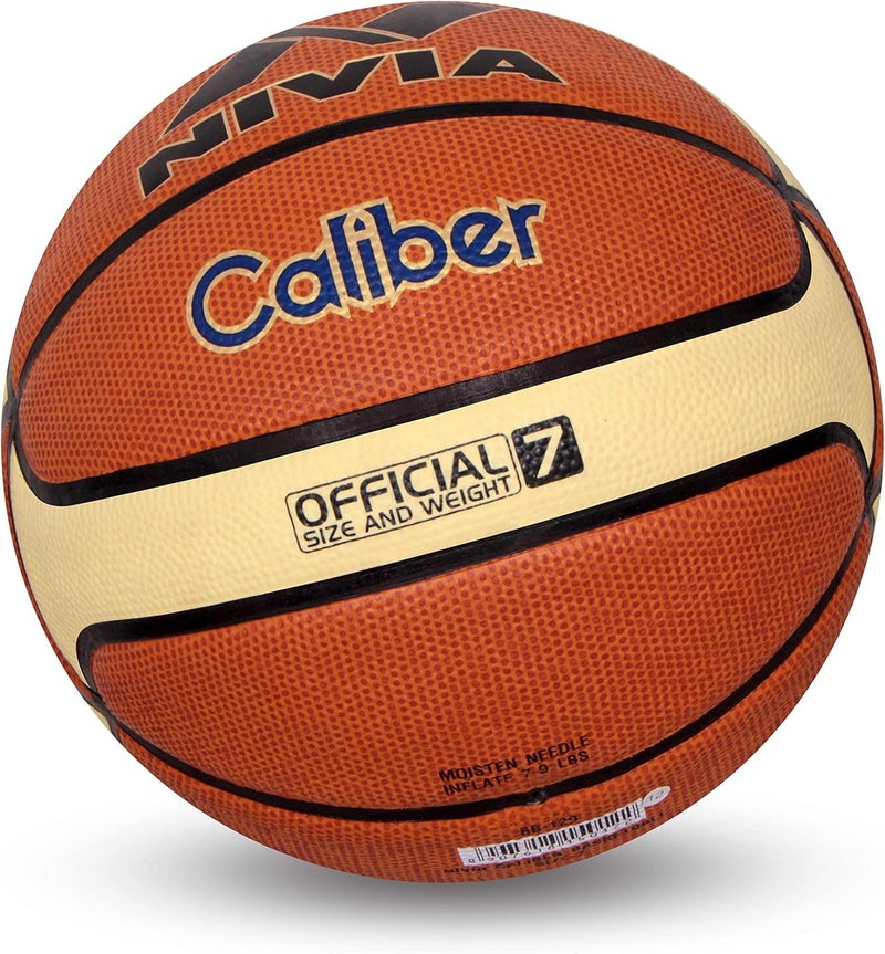 Nivia Caliber Basketball, Soft Rubberized Moulded, 14 Panels, Suitable for Hard Surface, Wooden Flooring & Indoor Synthetic Surface (Size - 7, Brown and Cream) - Image 2