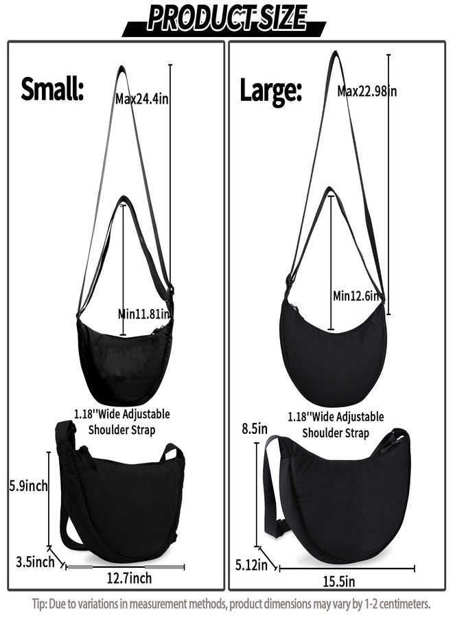 EVGLOW Nylon Crescent Crossbody Bag for Women Trendy Men,Large Travel Sling Bag Hobo,Lightweight Shoulder Bag with Zipper Adjustable Strap,Round Soft Shoulder Pouch Bag for Everyday Use(Large Black) - Image 3