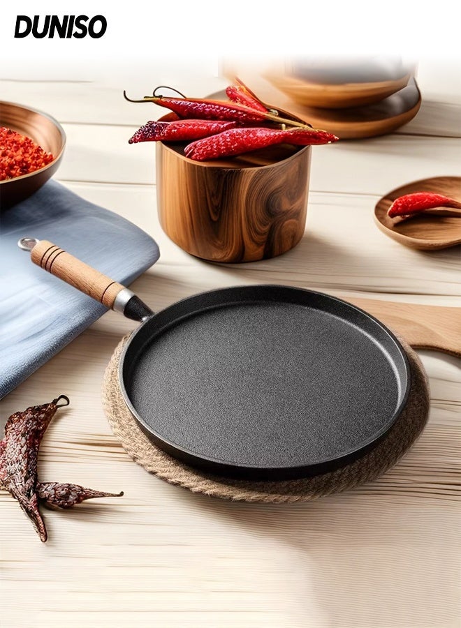 DUNISO مقلاة غير لاصقة متعددة الوظائف من الحديد الزهر ذات قاع مسطح مقلاة شواء خفيفة الوزن مع مقبض أدوات مطبخ منزلية صغيرة مقلاة طهي الإفطار عملية لصنع الفطائر للتخييم والطهي الداخلي والخارجي - Image 1