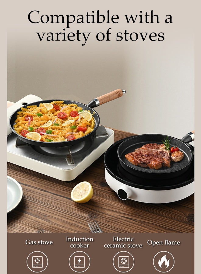 DUNISO مقلاة غير لاصقة متعددة الوظائف من الحديد الزهر ذات قاع مسطح مقلاة شواء خفيفة الوزن مع مقبض أدوات مطبخ منزلية صغيرة مقلاة طهي الإفطار عملية لصنع الفطائر للتخييم والطهي الداخلي والخارجي - Image 3