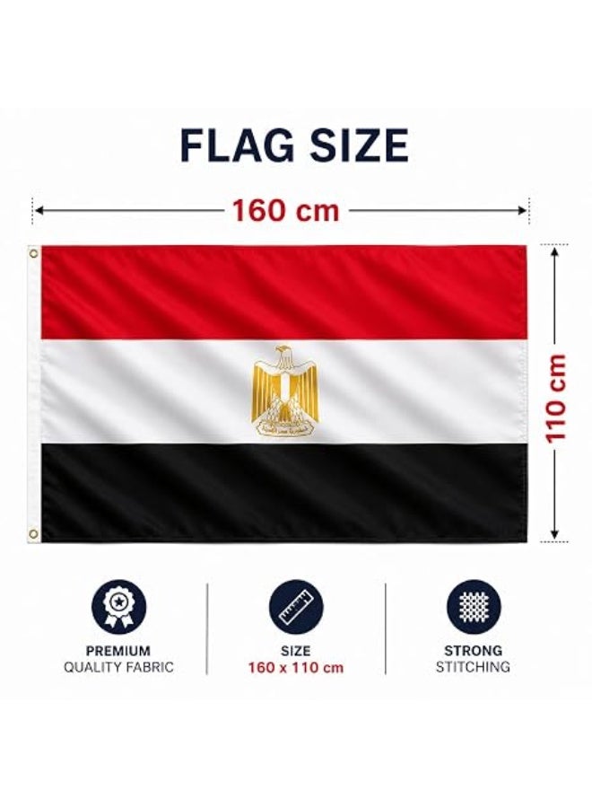 لافتة عرض بتصميم علم مصر الوطني للاستخدام الداخلي والخارجي من القماش الفاخر للتعليق في المنزل والمكتب والمدرسة والفعاليات والاحتفالات، علم وطني لتزيين الحائط، علم ذهبي من اللباد بدون عمود 160 × 110 سم - Image 2