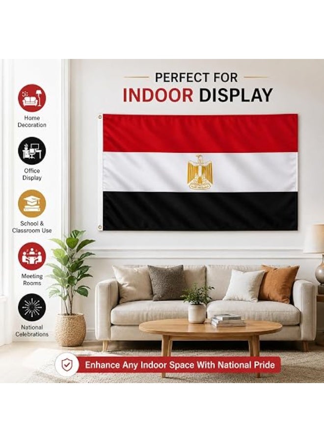 لافتة عرض بتصميم علم مصر الوطني للاستخدام الداخلي والخارجي من القماش الفاخر للتعليق في المنزل والمكتب والمدرسة والفعاليات والاحتفالات، علم وطني لتزيين الحائط، علم ذهبي من اللباد بدون عمود 160 × 110 سم - Image 3