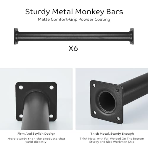 Purife Outdoor Black Monkey Bars for Backyard Set of 6 Swing Set Ladder Rungs for Playset Playground Kids Safety Climbing Handle Bars 165 inch - Image 5