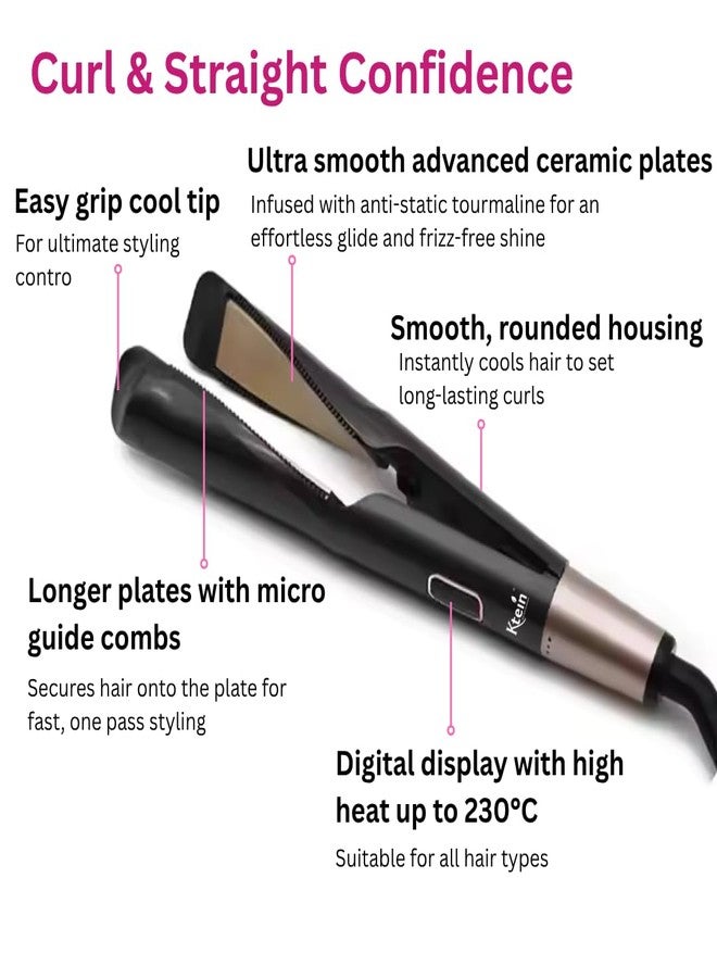 Ktein 2-in-1 Hair Styler - Curl, Wave & Straighten with Twisted Ceramic Plates | Innovative Twist-to-Set Temperature Control | Digital Heat Display up to 230°C | Tourmaline Anti-Frizz Technology - Image 2