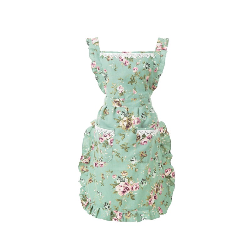 Aoomzoon Funny Aprons for Women with Pockets, Kitchen Cooking Grilling Bbq Cute Chef Apron, Mothers Day Birthday Gifts for Women (Olive Green/Floral) - Image 1
