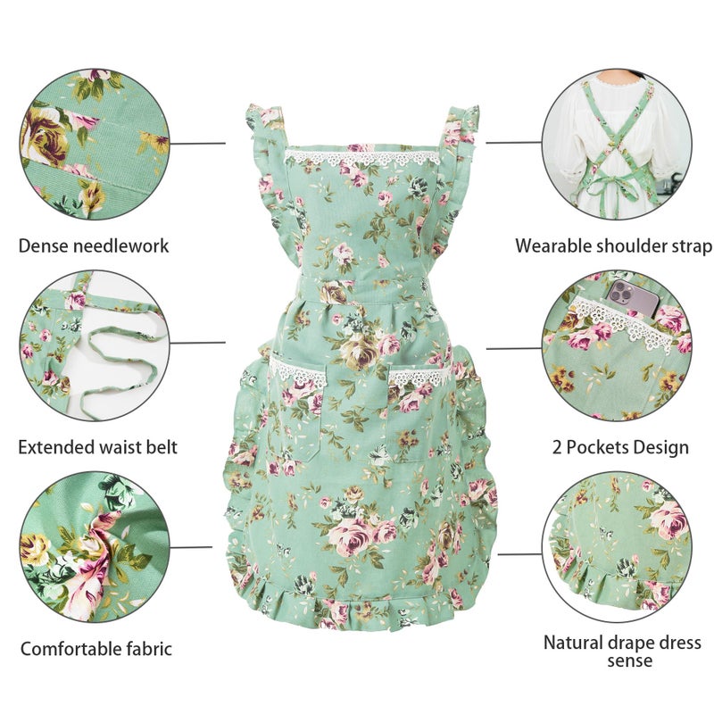 Aoomzoon Funny Aprons for Women with Pockets, Kitchen Cooking Grilling Bbq Cute Chef Apron, Mothers Day Birthday Gifts for Women (Olive Green/Floral) - Image 4