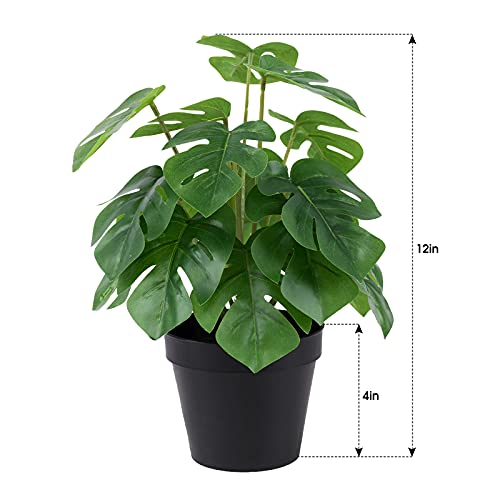 LuckyGreenery Artificial Monstera, Realistic Fake Plants with Pots for Home and Office Decoration, 12in (H) x 5in (W) - Image 3