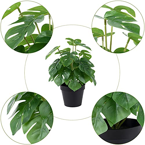 LuckyGreenery Artificial Monstera, Realistic Fake Plants with Pots for Home and Office Decoration, 12in (H) x 5in (W) - Image 2