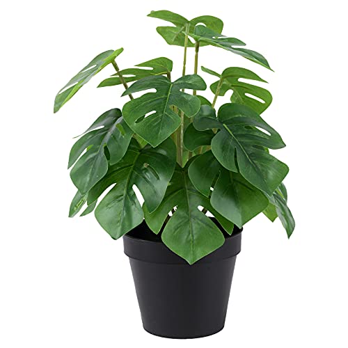 LuckyGreenery Artificial Monstera, Realistic Fake Plants with Pots for Home and Office Decoration, 12in (H) x 5in (W) - Image 1
