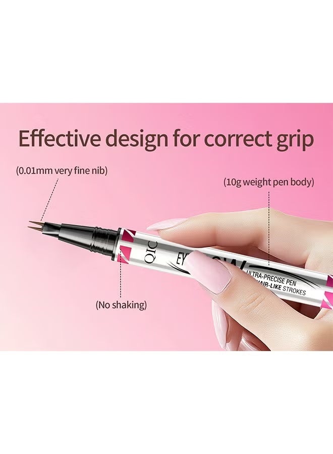 QIC Eyebrow Pen, Ultra-Precise Pen for Hair-Like Strokes, Eyebrow Pencil 2-In-1 Dual-Ended Eyebrow Pen with Double Eyebrow Brush, for Natural Hair-Like Brows, Long Lasting, Brown - Image 3