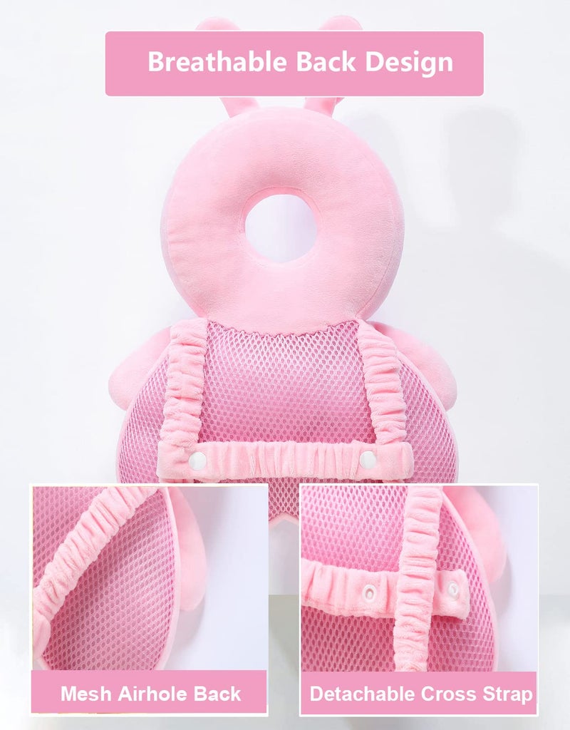 JunNeng Baby Head Protector Backpack with Squeaker，Toddler Head Safety Protection Cushion, Pink Bunny - Image 4