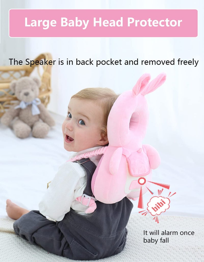 JunNeng Baby Head Protector Backpack with Squeaker，Toddler Head Safety Protection Cushion, Pink Bunny - Image 2
