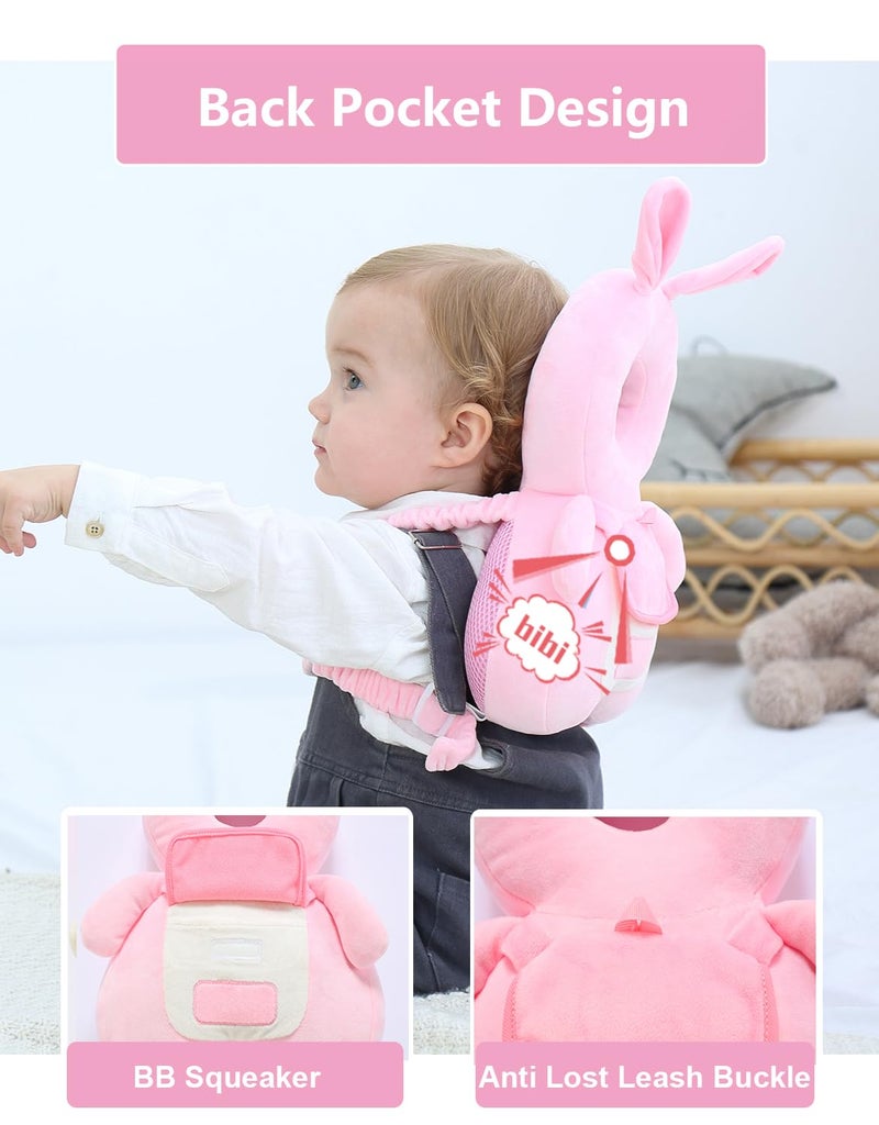 JunNeng Baby Head Protector Backpack with Squeaker，Toddler Head Safety Protection Cushion, Pink Bunny - Image 3