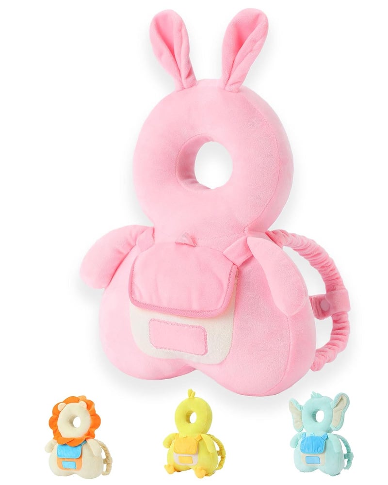 JunNeng Baby Head Protector Backpack with Squeaker，Toddler Head Safety Protection Cushion, Pink Bunny - Image 1