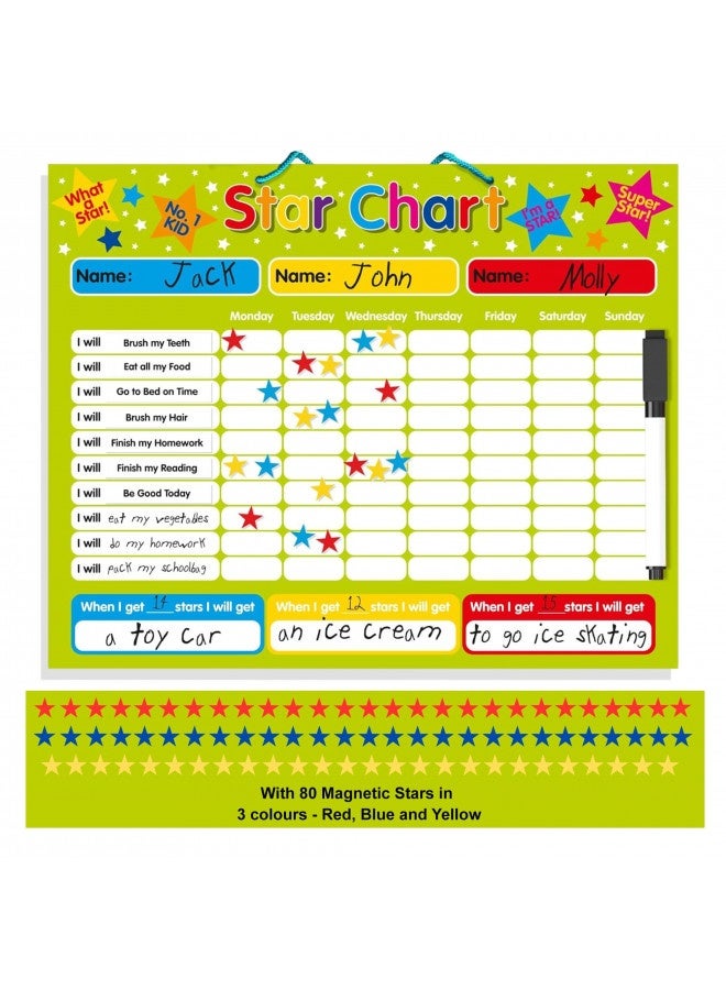 Magnetic Reward / Star / Responsibility / Behavior Chart For Up To 3 Children. Rigid Board 16" X 13" (40 X 32Cm) With Hanging Loop  - Image 4