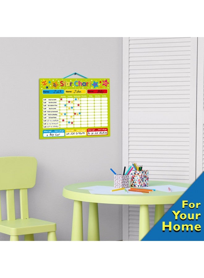 Magnetic Reward / Star / Responsibility / Behavior Chart For Up To 3 Children. Rigid Board 16" X 13" (40 X 32Cm) With Hanging Loop  - Image 2