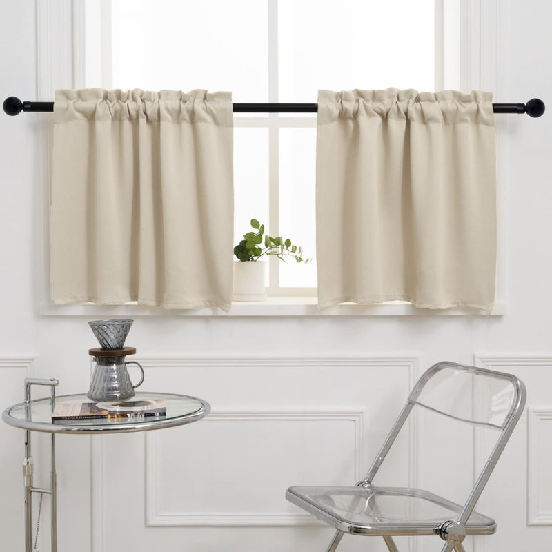 Pickluc Cafe Curtain Half Window Curtain 24 Inches Length Rod Pocket Kitchen Curtain Short Blackout Curtain for Small Window 30 Wide and 24 Long 2 Panels Ivory