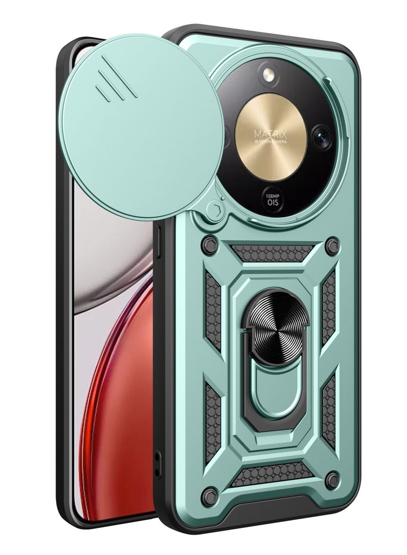 عام متوافق مع غلاف هونور X9d 5G، مزود بغطاء كاميرا منزلق متين عسكري مقاوم للصدمات مع حامل حلقي مغناطيسي وقائم.