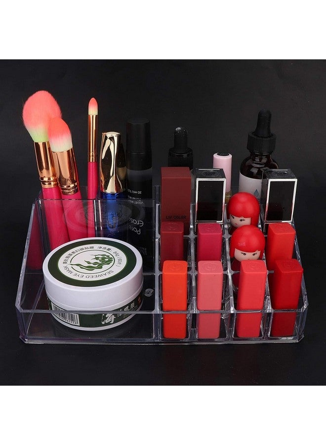 FINWARE Beauty,Cosmetic Display Cases, 16 Compartment Makeup Lipstick Stand, Tools & Accessories, Organizer Holder, Pack of 1, Transparent - Image 1