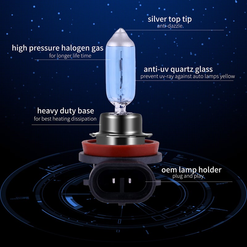 NEWBROWN H8 Bulb Halogen H8 fog light bulb 5000K Super White Light Long Life Replacement PGJI9-1 12V/35W (H8, 2 Pack) - Image 2