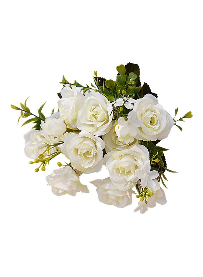 15 Heads European Style Artificial Royal Rose Flower White 28centimeter - Image 1