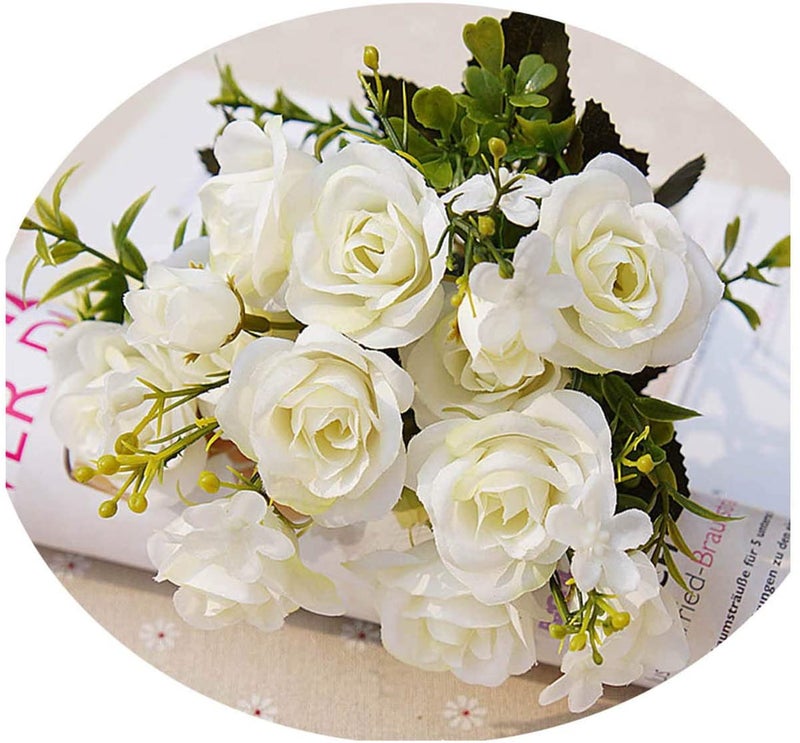15 Heads European Style Artificial Royal Rose Flower White 28centimeter - Image 2