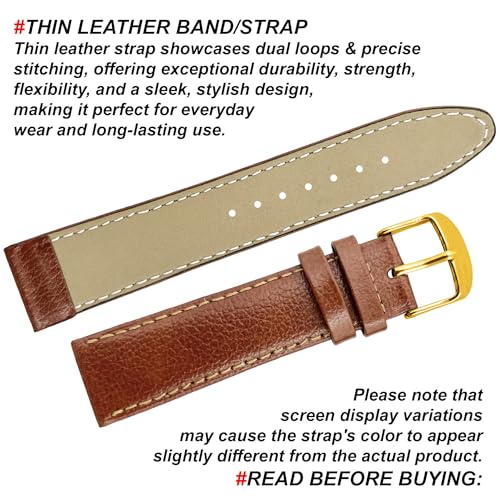 DBLACK ''BLIKING'' Leather Watch Strap, Pebble Design Pattern, Thin Leather Watch Belt // For 10mm, 12mm, 14mm, 16mm, 18mm, or 20mm Watch Band (Choose Your Size & Color) (Tan, 20mm / Gold) - Image 4