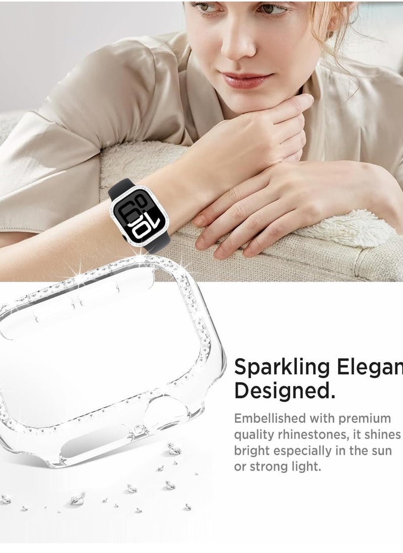 Generic - Bling Case for Apple Watch Series 10 46mm, Glitter Hard PC Cover with Tempered Glass Screen Protector, Crystal Diamonds Bumper Film for Women Girls, Apple Watch Case Series 10 46mm-clear - Image 1