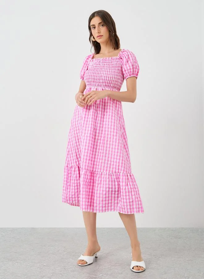 Take Two Take Two Women Pink Gingham Checked Midi Dress